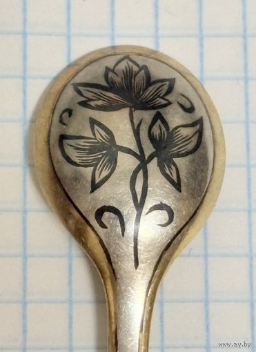 С 1 РУБЛЯ! КОФЕЙНАЯ ЛОЖКА СЕРЕБРО 875 ПРОБА ПОЗОЛОТА ЧЕРНЬ