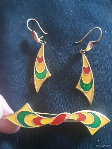 Комплект серьги и заколка позолота СССР