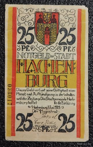 25 пфеннигов Германия 1921 г. Хахенбург (HACHENBURG) нотгельд (номер, водяные знаки)