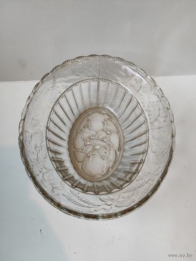 Салатница ,конфетница с рисунком, стекло СССР.