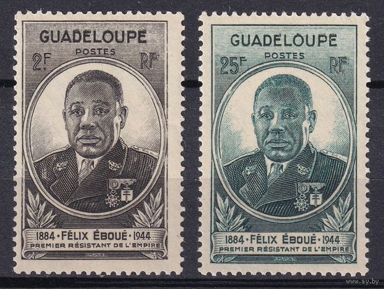 93.FrK. Франция. Колонии. Гваделупа. Губернатор Феликс Эбуэ. 1945 г. Полная серия. Mi.##184-185. MNH.