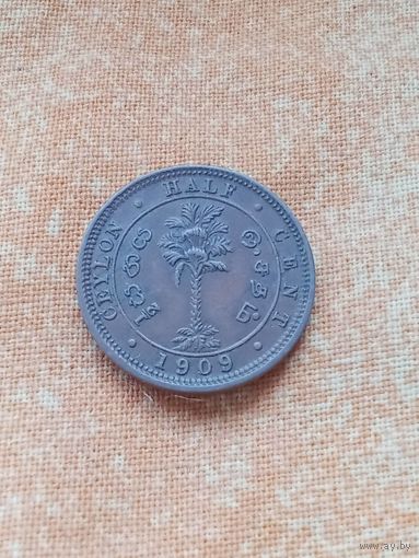 25. Распродажа! Британский Цейлон 1/2 цента 1908 г. Редкая! Одна на ау!