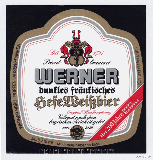 Этикетка пива Werner Германия М462