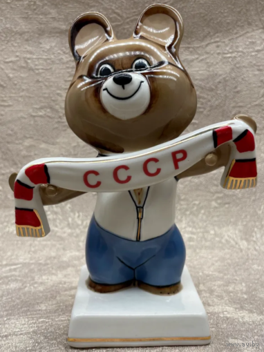 Статуэтка Олимпийский Мишка Болельщик Фарфор Вербилки