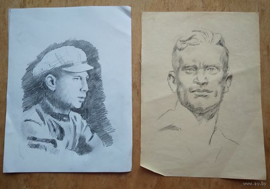 Крохалев Петр. Два рисунка мужчин. Карандаш. Бумага. 15х21 см. Цена за 1.