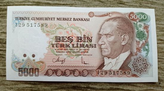Werty71 Турция 5000 лир 1990 UNC банкнота 1970
