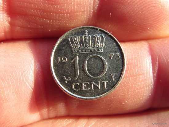 Нидерланды.10 центов, 1973. С 20 копеек. Распродажа коллекции. Смотрите другие лоты.