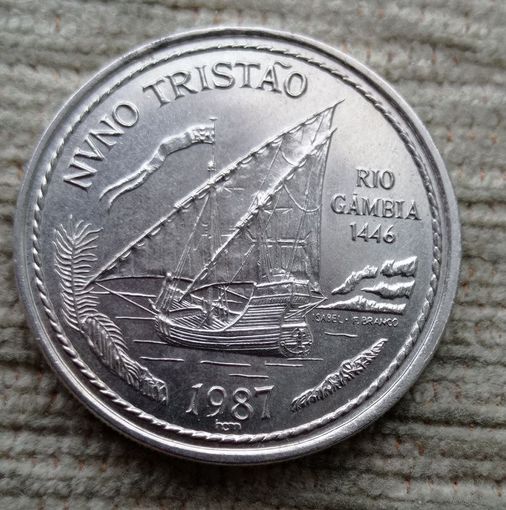 Werty71 Португалия 100 эскудо 1987 Золотой век открытий - Нуну Триштан Корабль Гамбия