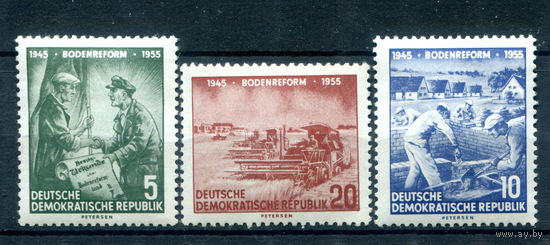 ГДР - 1955г. - 10 лет земельной реформе - 3 марки - полная серия, MNH [Mi 481-483]. #1-GG-18-A-1