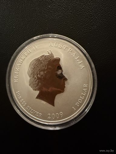 1 доллар 2008 г. Год Быка. Елизавета 2. Австралия. УНЦИЯ. СЕРЕБРО. 999 пр.