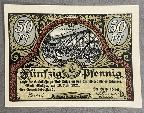 Нотгельд Бад-Зульца 50 пфеннигов 1921 год. Веймарская республика