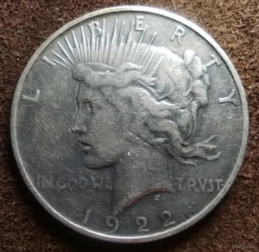 Доллар США 1922 г. Мирный доллар. Буква D (Денвер) - самый редкий для этого года