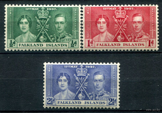 Британские колонии - Фолклендские острова - 1937г. - коронация короля Георга VI и королевы Елизаветы - 3 марки - полная серия, MH [Mi 75-77]. #2-Bc-130-A-2
