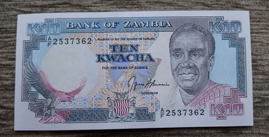Werty71 Замбия 10 квача 1989 - 1991 UNC банкнота
