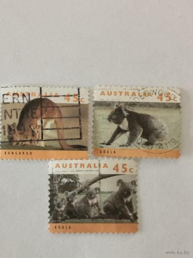 Три марки из серии "Кенгуру и коалы"