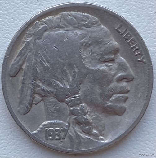 США 5 центов 1937 г. S. Бизон