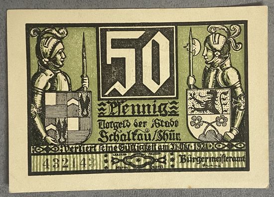 Нотгельд 50 пфеннигов 1921 год. Шалькау,. Веймарская республика