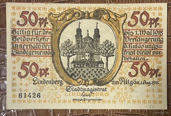 Нотгельд 50 пфеннигов 1917 год. .Линденберг-им-Альгоя Веймарская республика