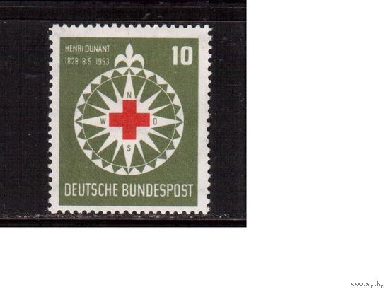 Германия(ФРГ)-1953,(Мих.164) , * (след от накл.), Красный Крест
