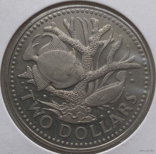 Барбадос 2 доллара 1974 г. В холдере