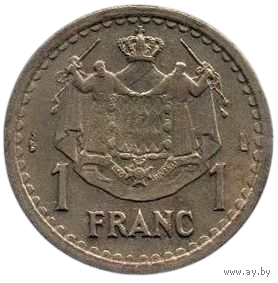 КНЯЖЕСТВО МОНАКО. 1 ФРАНК 1945. МОНАХИ. РЫЦАРИ. КРЕСТОНОСЦЫ.