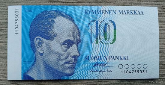 Werty71 Финляндия 10 марок 1986 UNC Банкнота