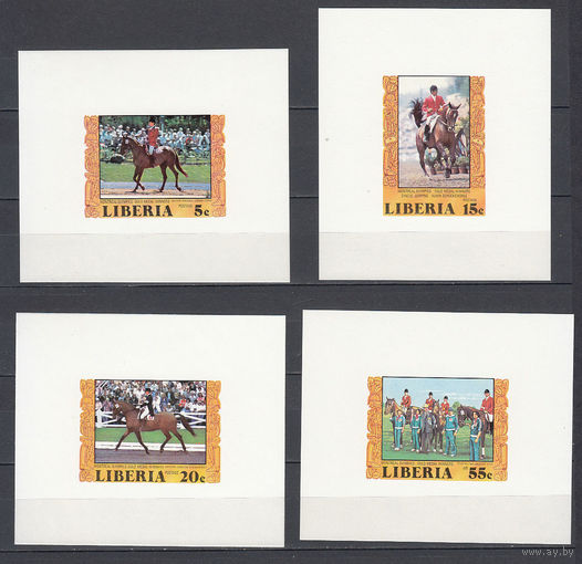 Спорт. Олимпийские игры. Конный спорт. Либерия. 1977. 4 блока. Michel N 1032-1034, 1036 (- е).