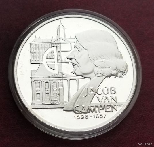 Серебро 0.925! Нидерланды 25 ЭКЮ, 1991 Якоб ван Кампен, классик нидерландской живописи и королевский архитектор