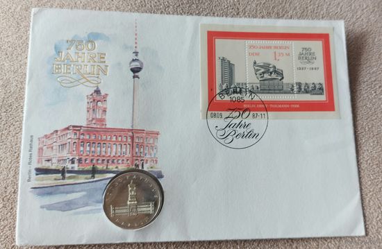 ГДР 5 марок, 1987 750 лет Берлину – Красная Ратуша UNC