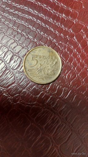 Монета 5 грошей 1992 г. Польша.