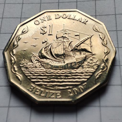 1 доллар Белиза 2007 года .Корабль Санта-Мария.