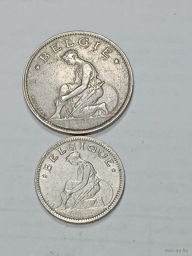 Бельгия 1 франк 1928 года  , 50 сантимов 1933 года.