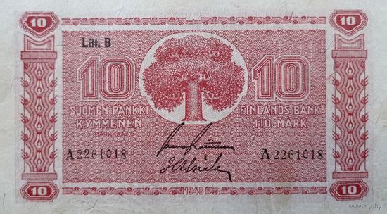 Werty71 Финляндия 10 марок 1945 Литера В Серия А банкнота