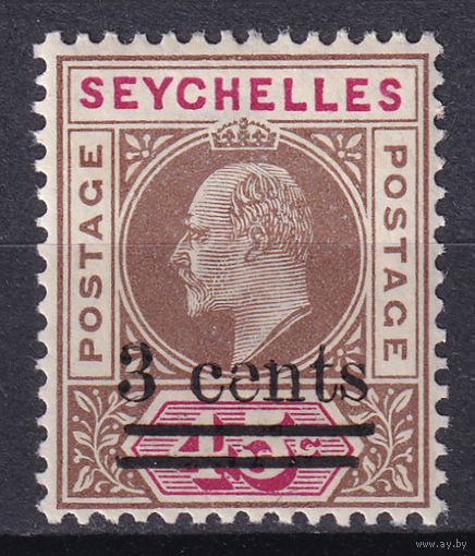 74.BrKSe. Великобритания. Колонии. Сейшельские острова. Эдуард. Стандарт. Надпечатка нового номинала. 3C. 1903 г. Mi.#51.