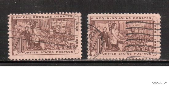 США-1958, (Мих.735), гаш., Дебаты, Линкольн  (одиночка) ,цена за 1 м на выбор,