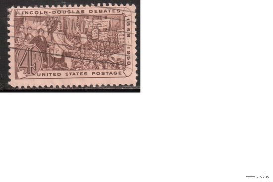 США-1958, (Мих.735), гаш., Дебаты, Линкольн  (одиночка) ,