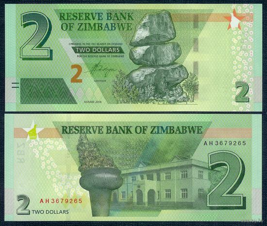 Зимбабве 2 доллара 2019 год, UNC
