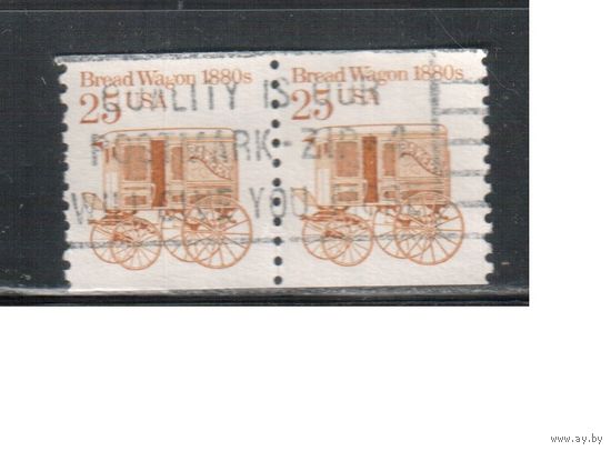 США-1986, (Мих.1859),  гаш. , Стандарт, Транспорт, Повозка для хлеба (одиночка),пара (2)