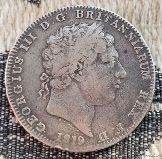 Великобритания 1 крона 1819 года, LIX. Георг III. Георгий Победоносец. Серебро 925. Сторгуй за свою цену, предложи обмен! S200