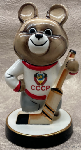 Статуэтка Олимпийский Мишка Хоккеист Фарфор Вербилки