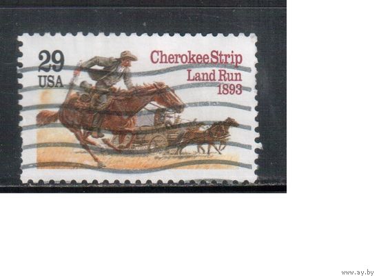 США-1993, (Мих.2353) , гаш., Чероки Дорога, Лошади (одиночка),