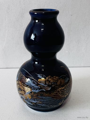 Винтажная фарфоровая миниатюрная вазочка для цветов кобальт "Жар-птица". АУКЦИОН не с рубля без МПЦ.