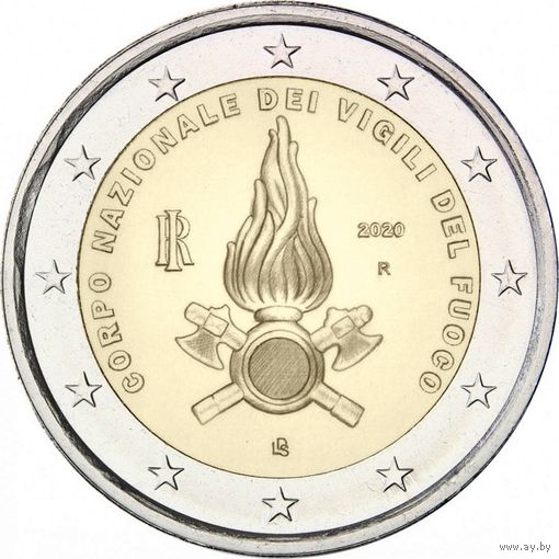 2 Евро Италии 2020 Национальный корпус пожарных Италии UNC из ролла