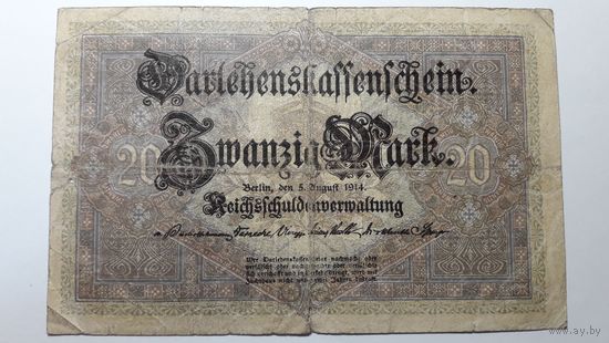Германия, 20 марок 1914 г. Серия A Nr. F.