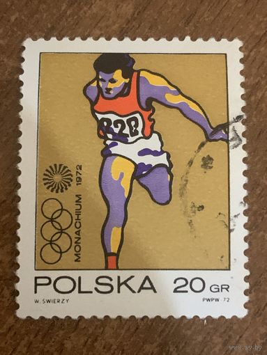 Польша 1972. Олимпиада Мюнхен-72. Бег. Марка из серии