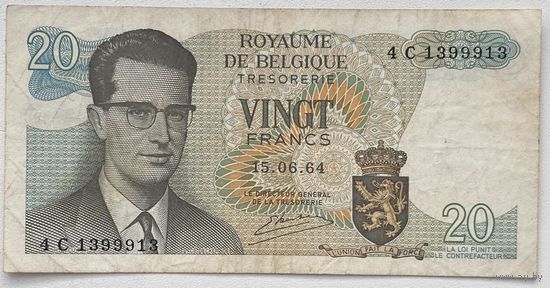 Бельгия 20 франков 1964 г.