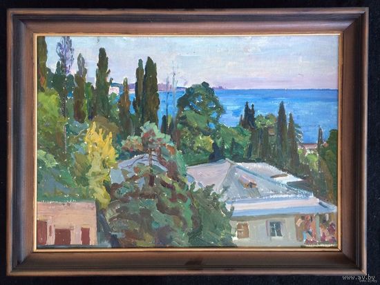 Крохалев П.С (Крохолев);Засл.худ. "Кипарисы";50/70см;картон, масло. Размер 57,5х77,5 см. с рамой.