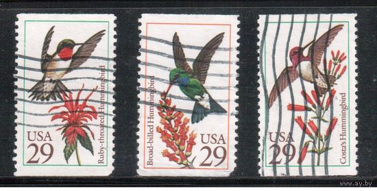 США-1992, (Мих.2246-2248), гаш. , Фауна, Птицы, 3 марки