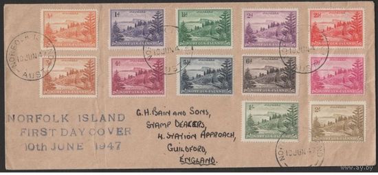 Британские колонии. FDC Норфолк 1947. SG1-12 (12 марок)  полная серия