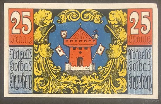 Нотгельд 25 пфеннигов 1920 год. Зегеберг. Веймарская республика